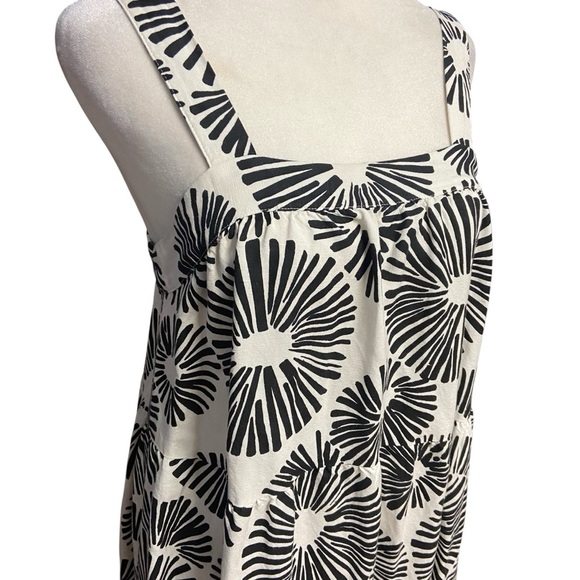 LOFT Firework Tiered Square Neck Midi Dress Size XS Black White Linen Sundress - Picture 7 of 12